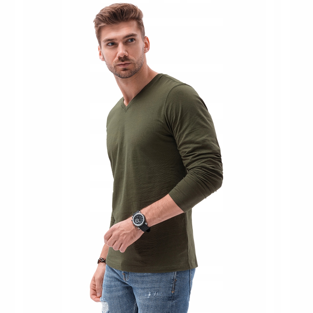 

Longsleeve męski V-neck basic L136 c. oliwkowy S