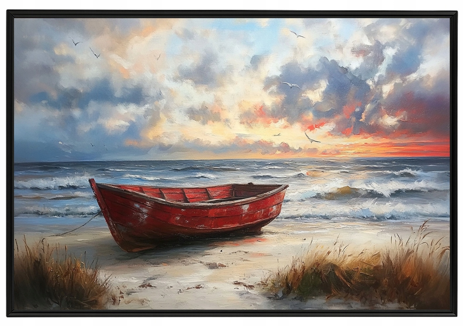 Rámeček S Hliníkovým Plakát Loď Loď Pláž Západ Slunce Moře Léto 60x40