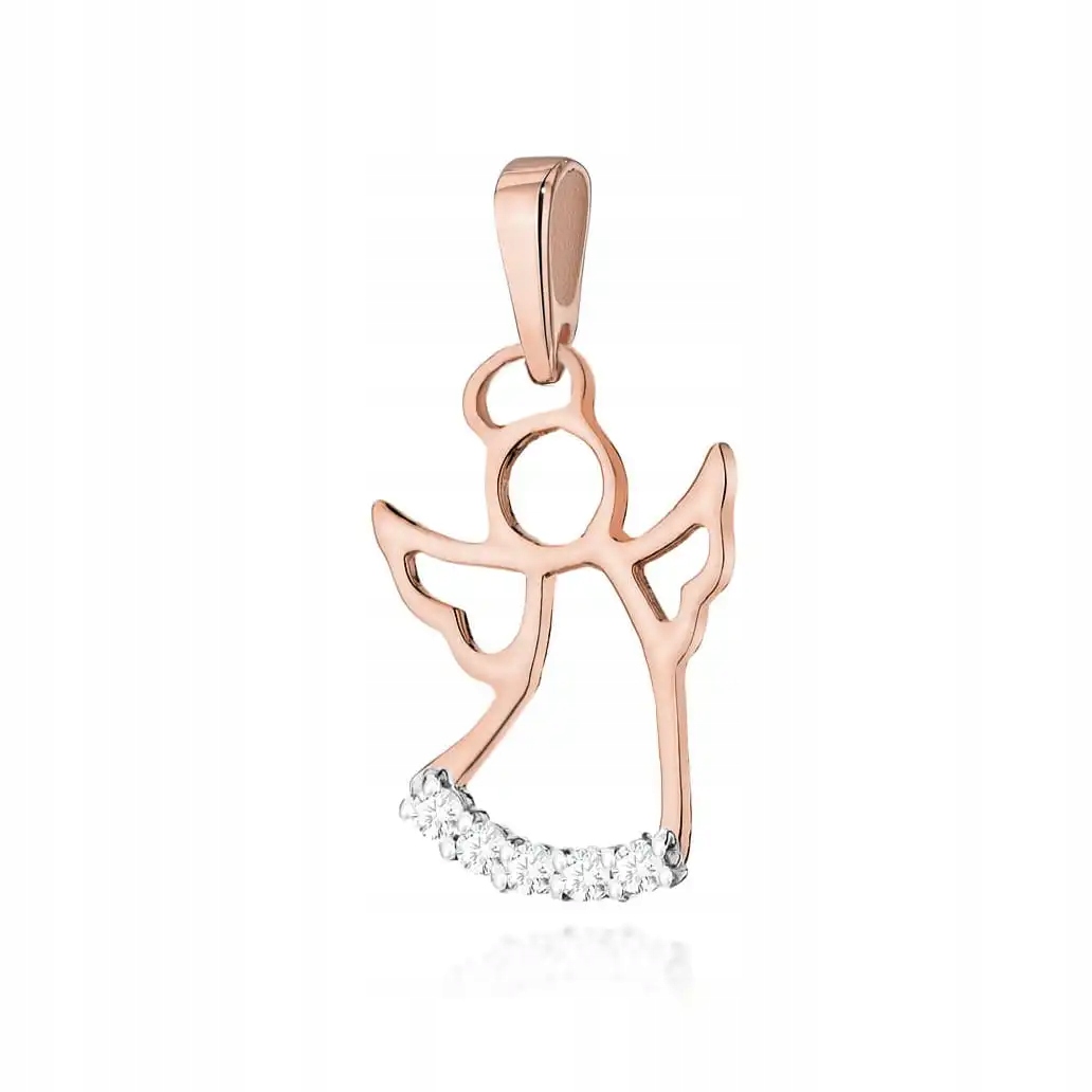 Dámský zlatý přívěsek 585 andílek s diamanty růžové zlato moderní 14k