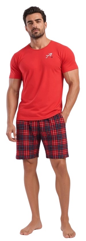 Červené Pyžamo Lumberjack Šortky Kostkované Dřevo Bavlněné Pyžamo XXL