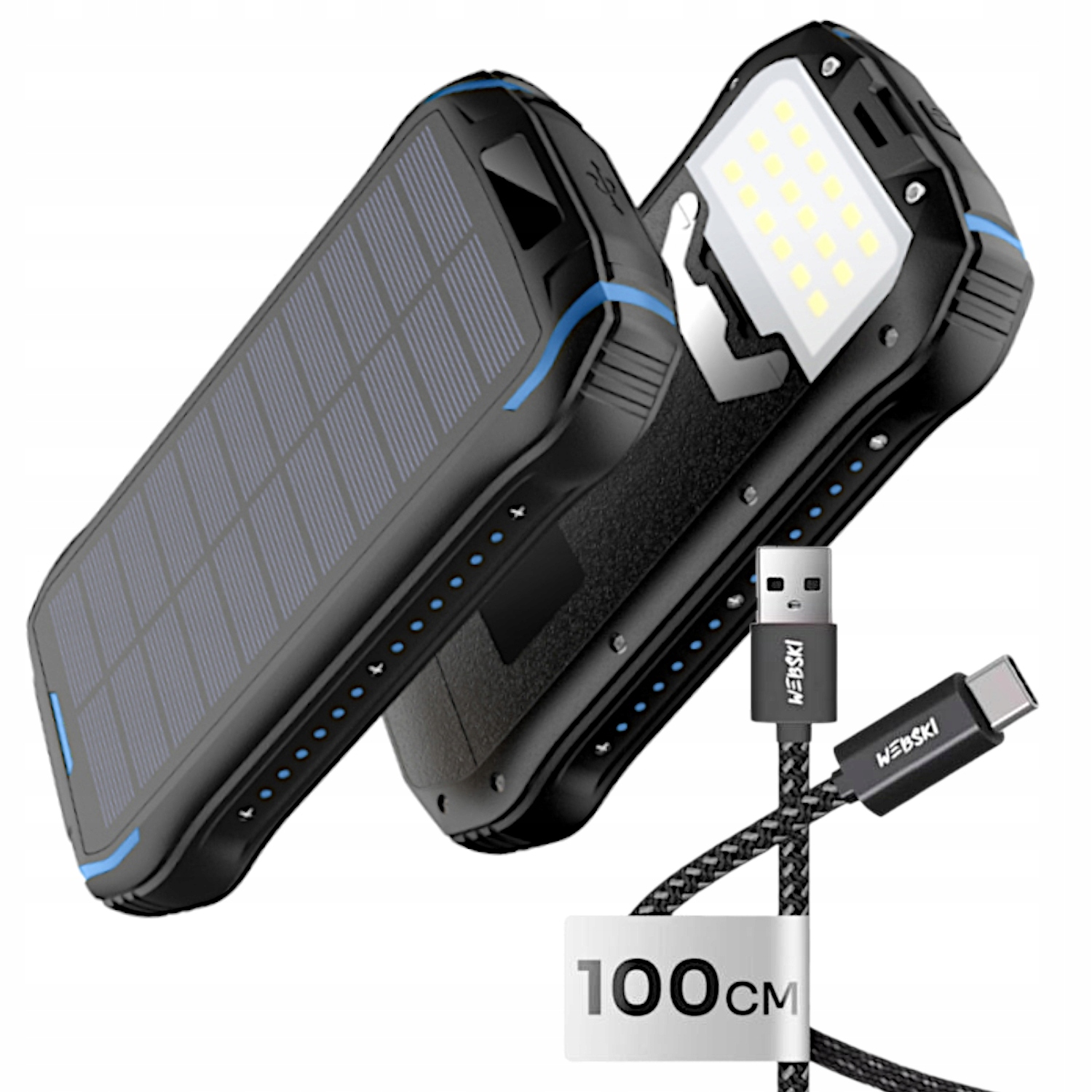 Velmi Výkonná Solární Powerbanka 33500 mAh 2XUSB Indukce Silný Usb Kabel