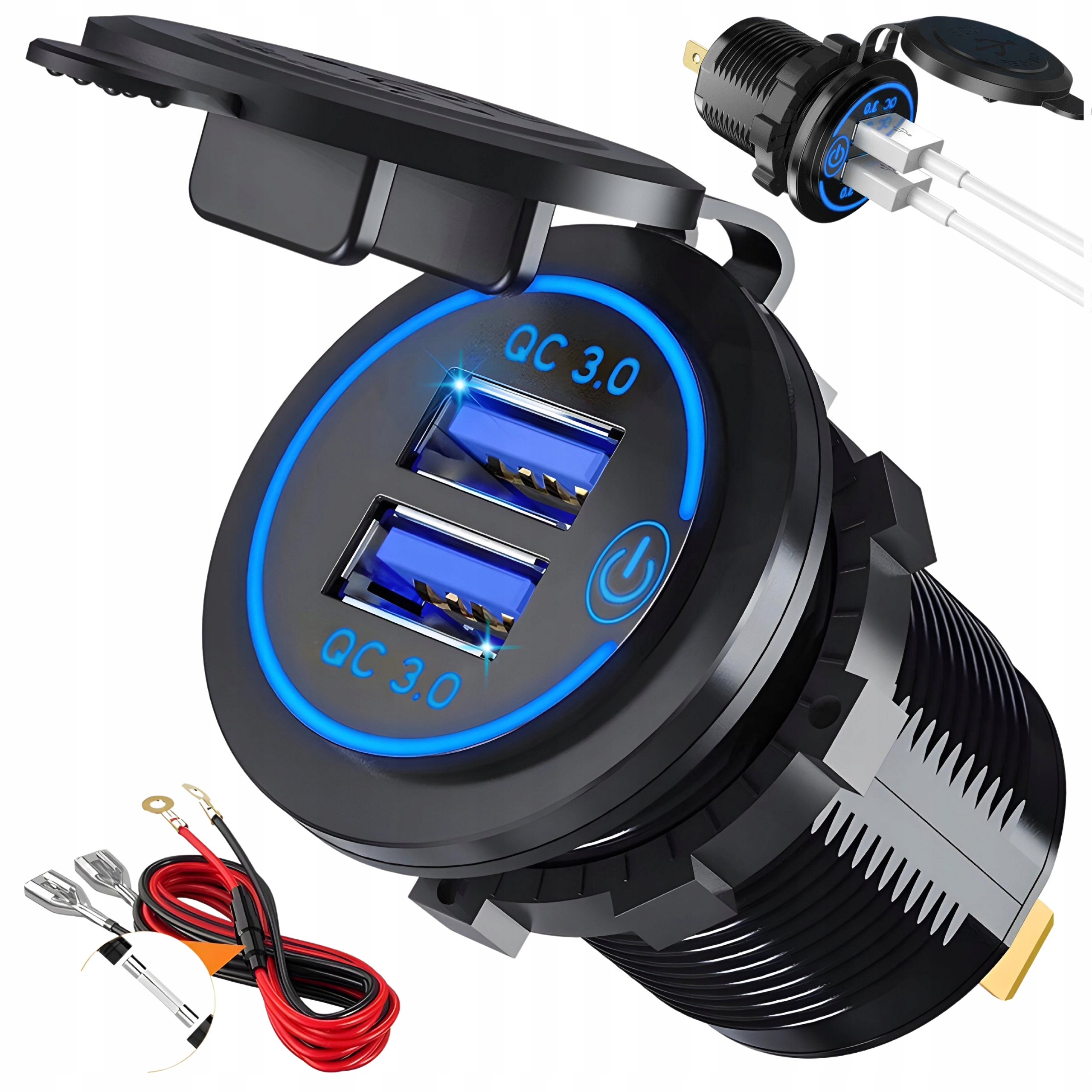 PODWÓJNA ŁADOWARKA SAMOCHODOWA GNIAZDO ZAPALNICZKI MONTAŻOWE 2x USB 5V 2.1A