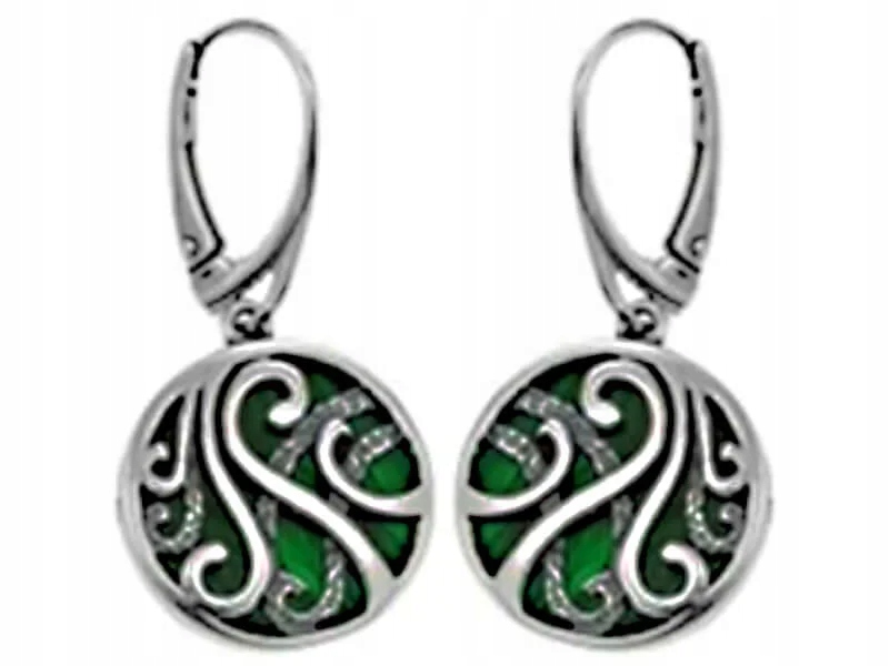 Stříbrné náušnice 925, zdobené zeleným kamenem, anglické dárek