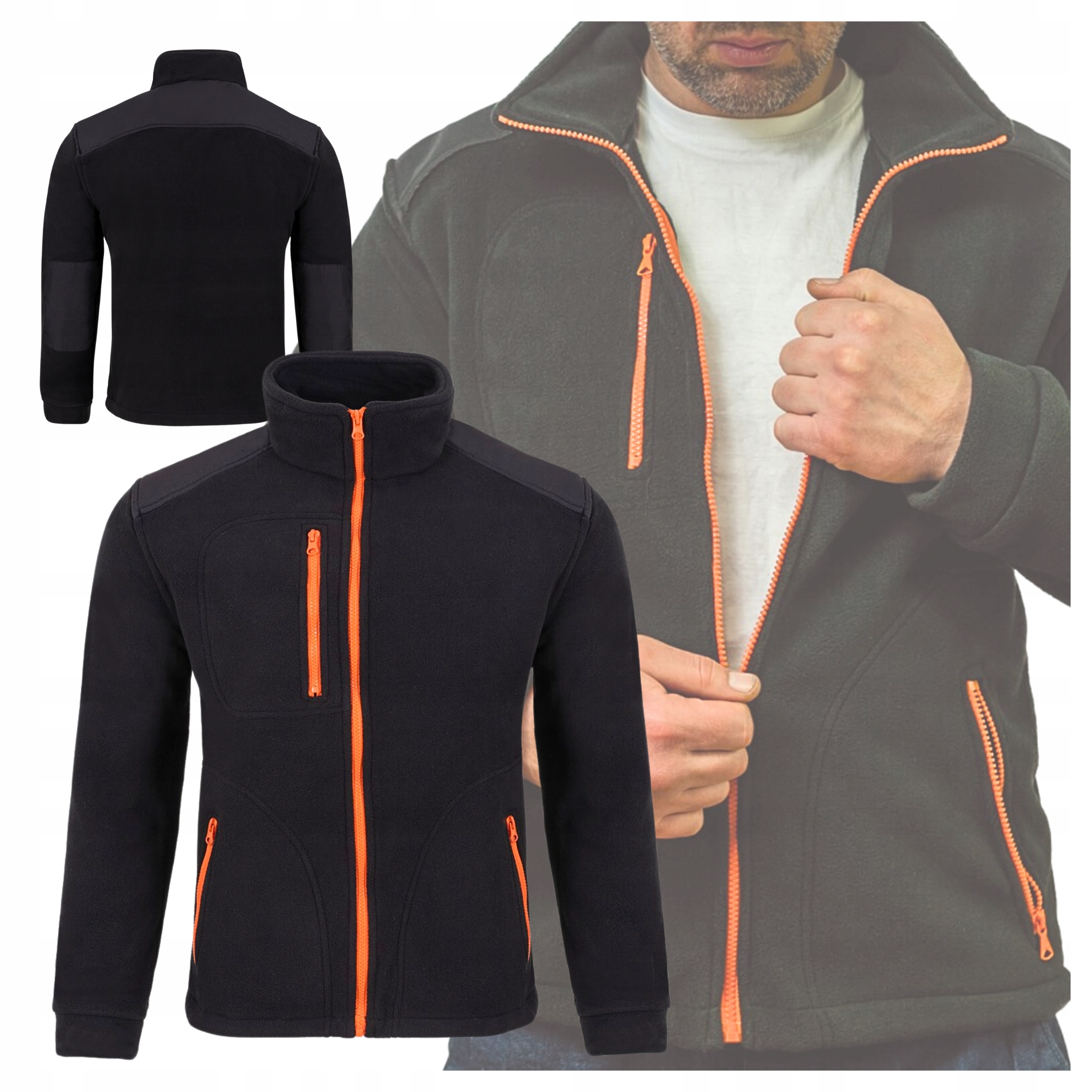 Polar Pánská pracovní černá Mikina Fleecová rozepínací Teplá Zesílená vel.