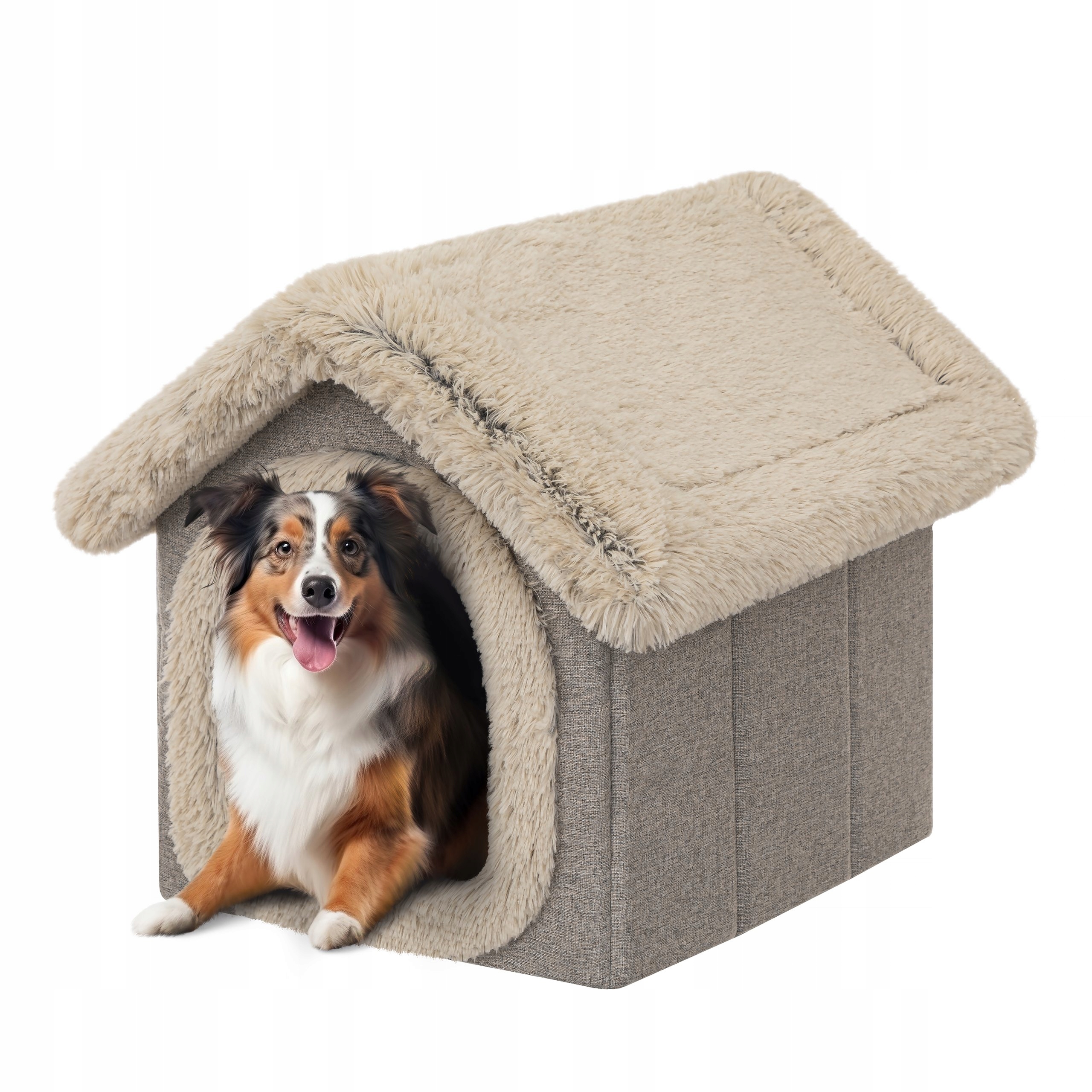 Bouda pro psa z materiálu chlupatý domeček s polštářkem budka střední R5 60x70cm