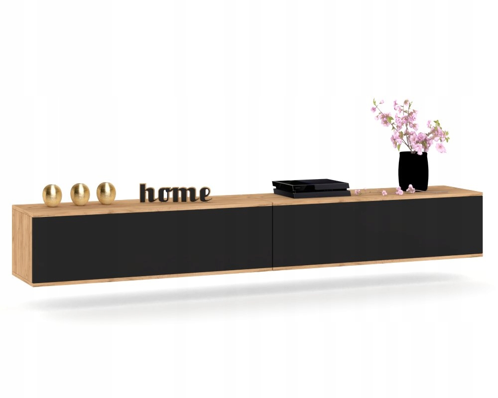 Závěsná Rtv skříňka Police Horizontální vitrína do obývacího pokoje Pawlacz Craft Černá 320