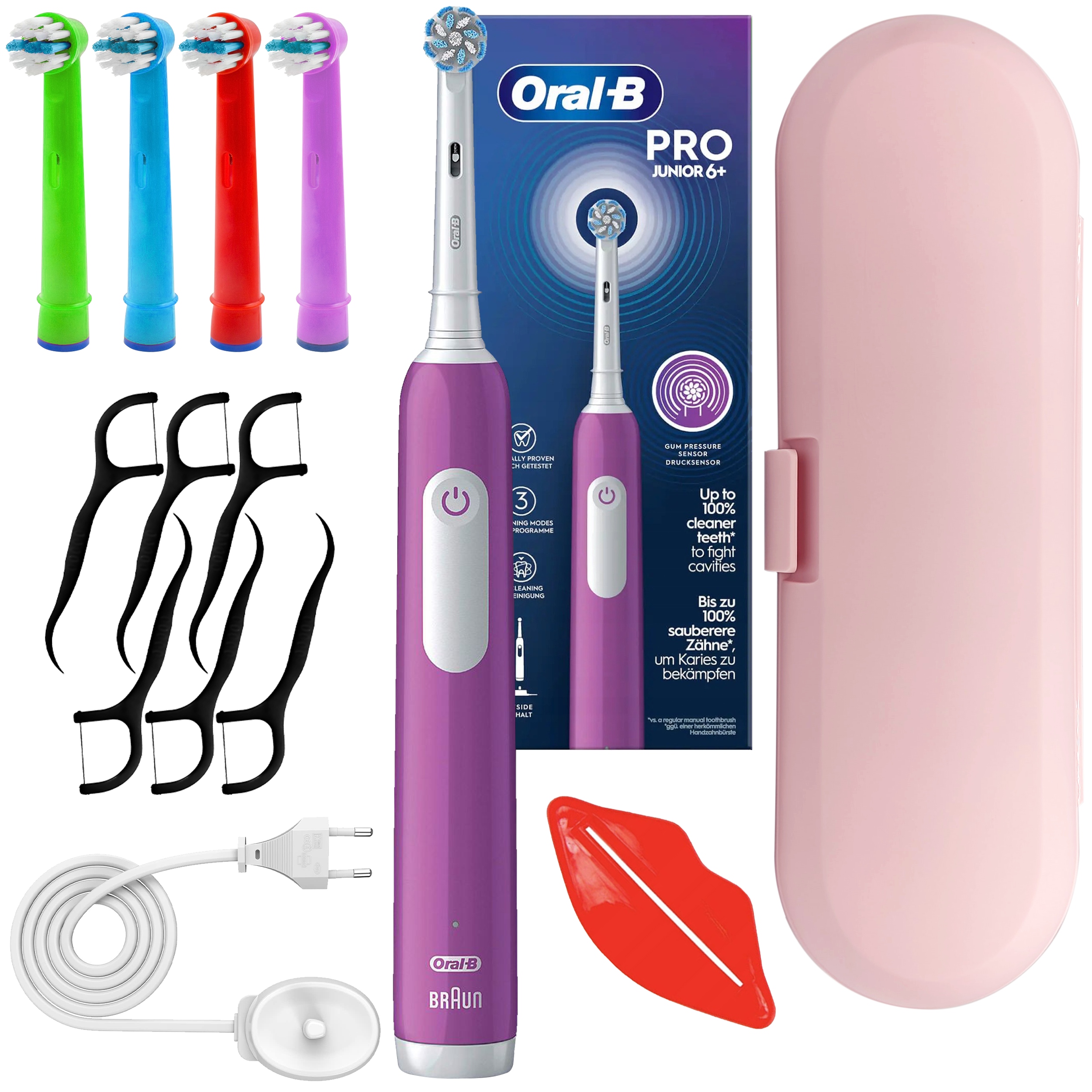 Zestaw Szczoteczka Elektryczna Oral-b Junior Pro 6+ Fiolet Końcówki Etui