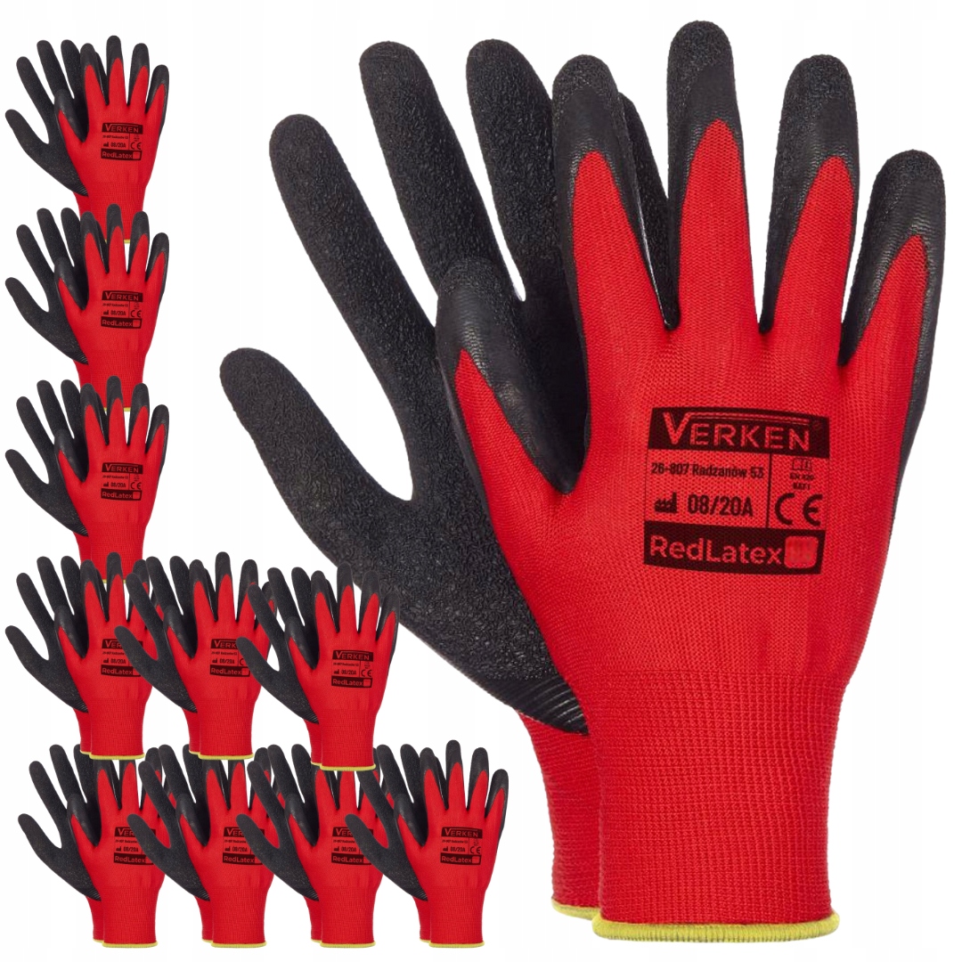 12x Rękawiczki RĘKAWICE robocze MOCNE OCHRONNE BUDOWLANE r. 9 REDLATEX