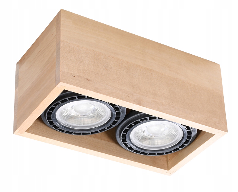 Plafon QUATRO 2 naturalne drewno kwadrat GU10 nowoczesny design do sypialni