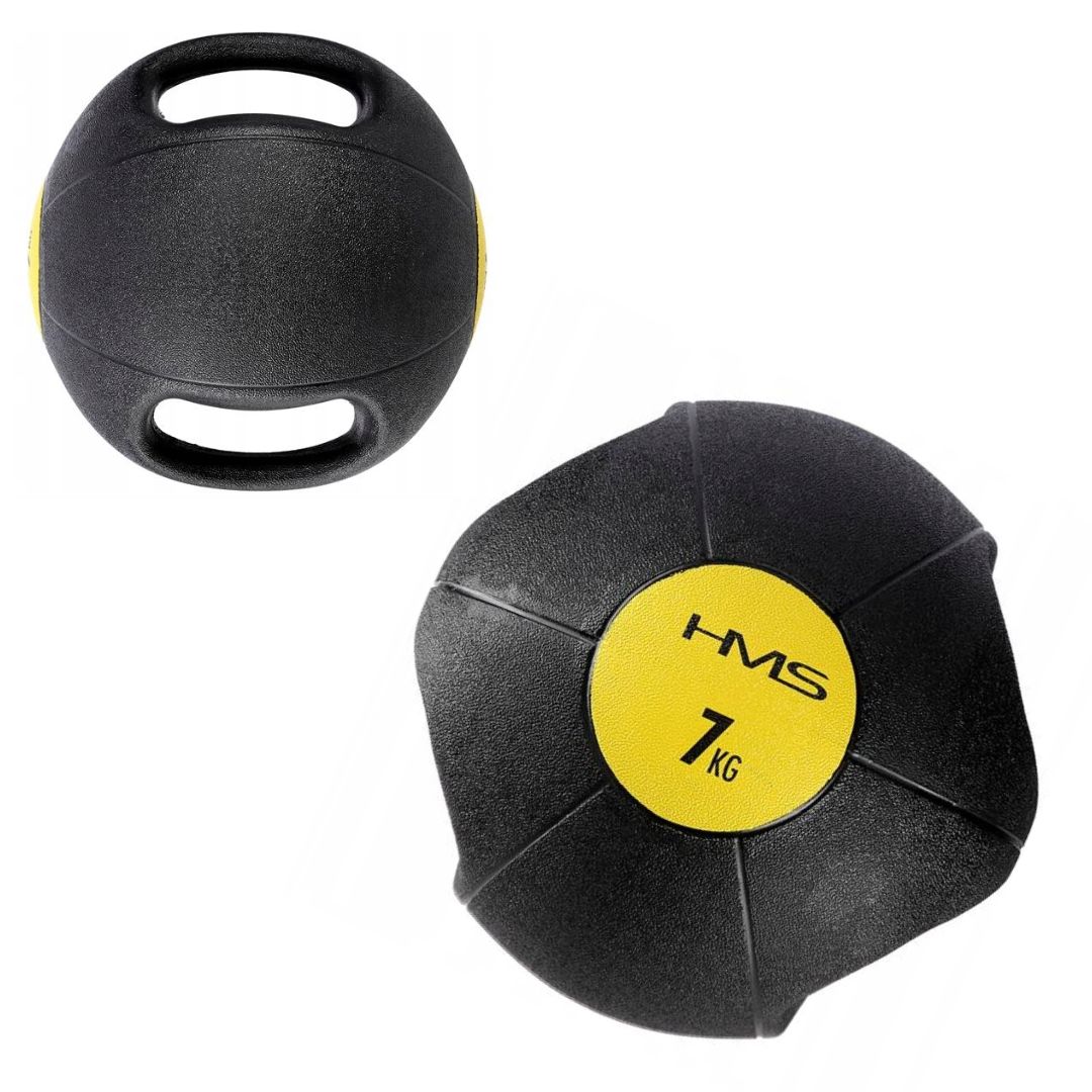 Pohodlný medicinbal pro rehabilitaci fitness cvičení s držadly 7 kg Hms