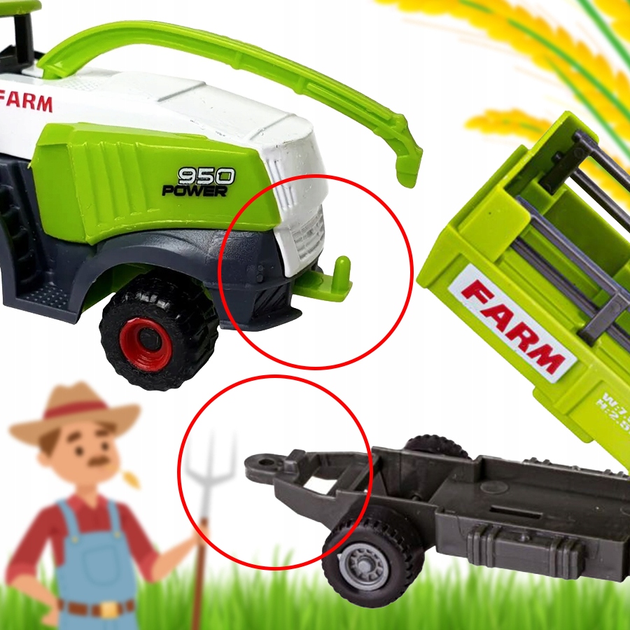 ZESTAW MASZYN ROLNICZYCH POJAZDY ROLNICZE TRAKTOR KOMBAJN PRZYCZEPA 6w1 Wiek dziecka 3 lata +