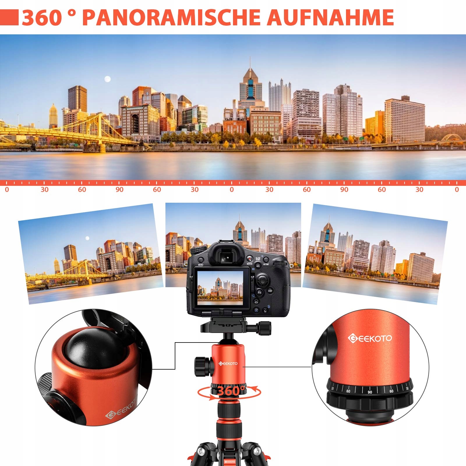 GEEKOTO Statyw Aparat DSLR 200cm Aluminiowy Monopod 360° Panorama 8kg — miniatura 3