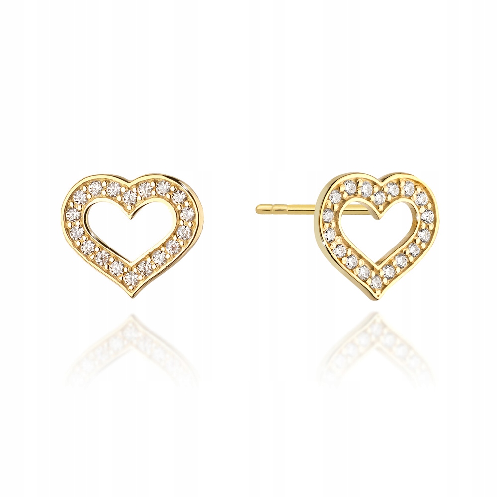 

Piękne Złote Kolczyki 585 14k Złoto Serce Cyrkonie