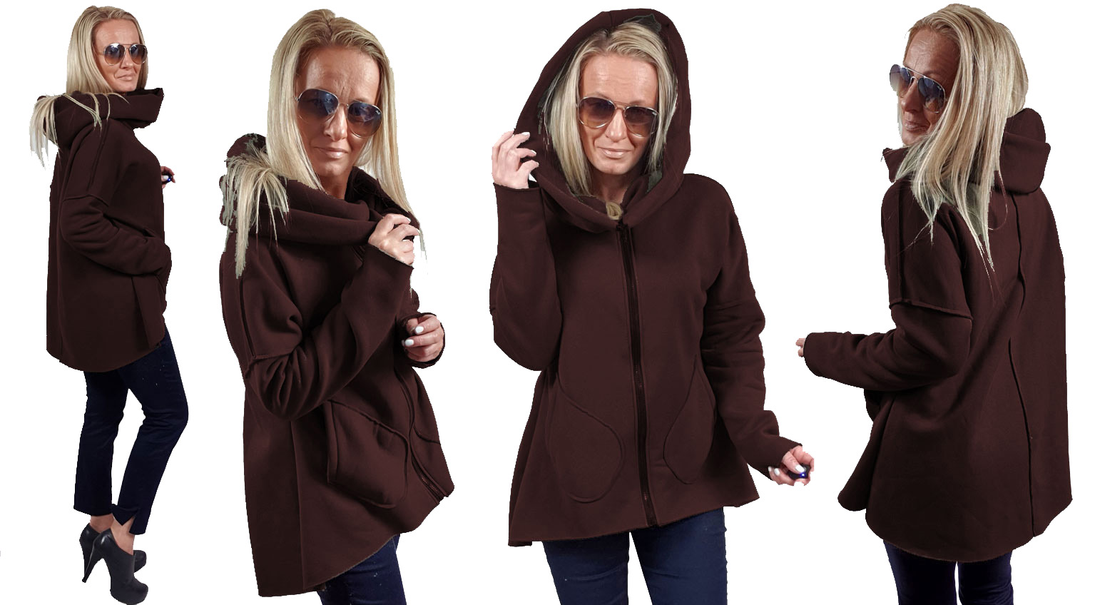 

Asymetryczna Bluza Tunika Kardigan Komin Kaptur Xs