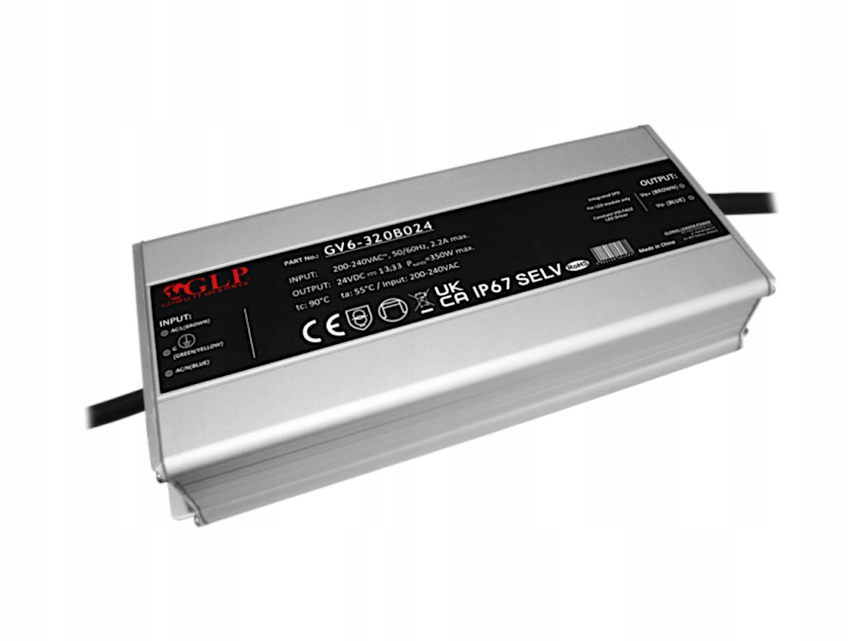 Glp Wodoodporny zasilacz Led, Psu, 320W: 24V/13.4A GV6-320B024