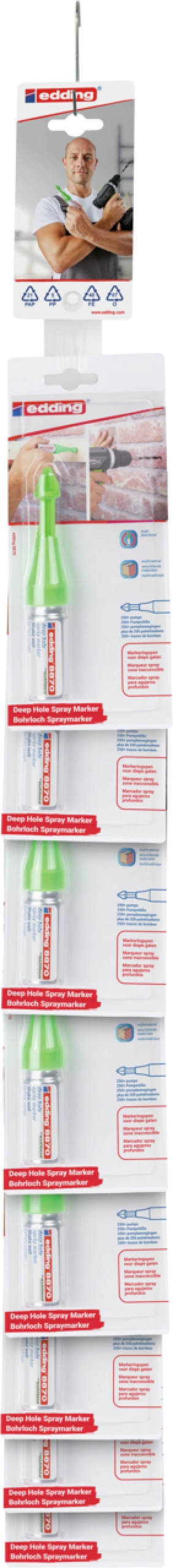 Marker w spreju e-8870 do głębokich otworów 16szt clipstrip zielony neon
