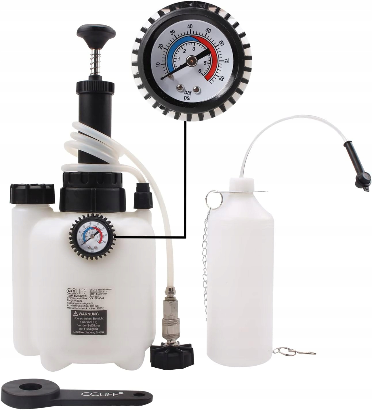 Odvzdušňovač brzd 3L nádrž 1L, adaptér E20 (43 mm), 1-místný