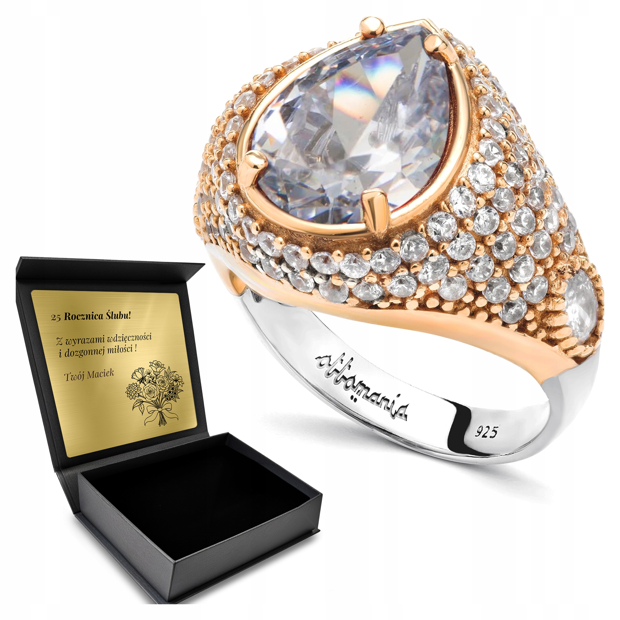 Prstýnek 925 Zirkony A Topaz Šperky Pro Ženy Gravírování