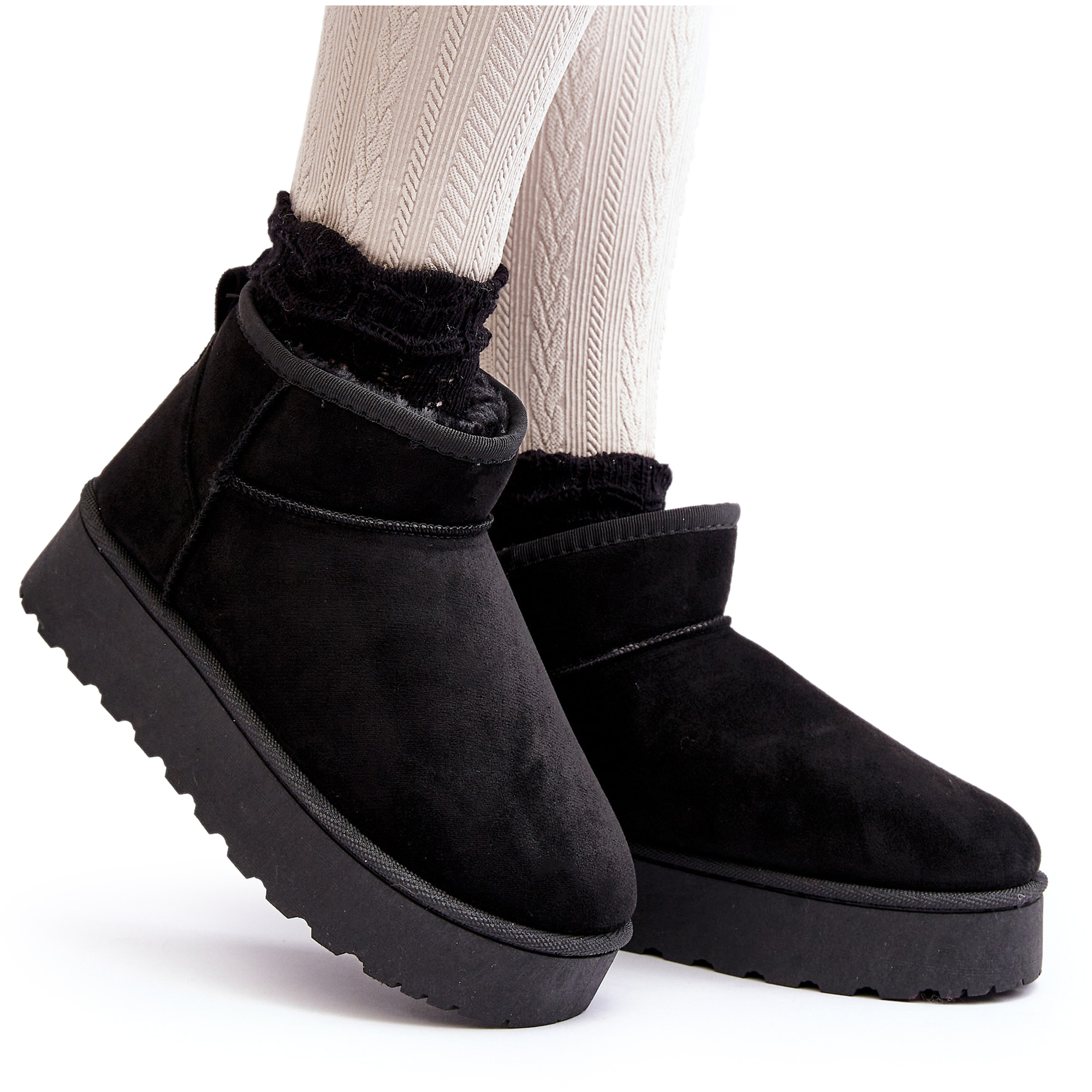 ŚNIEGOWCE DAMSKIE OCIEPLANE FUTERKIEM NA GRUBEJ PLATFORMIE CZARNE 37