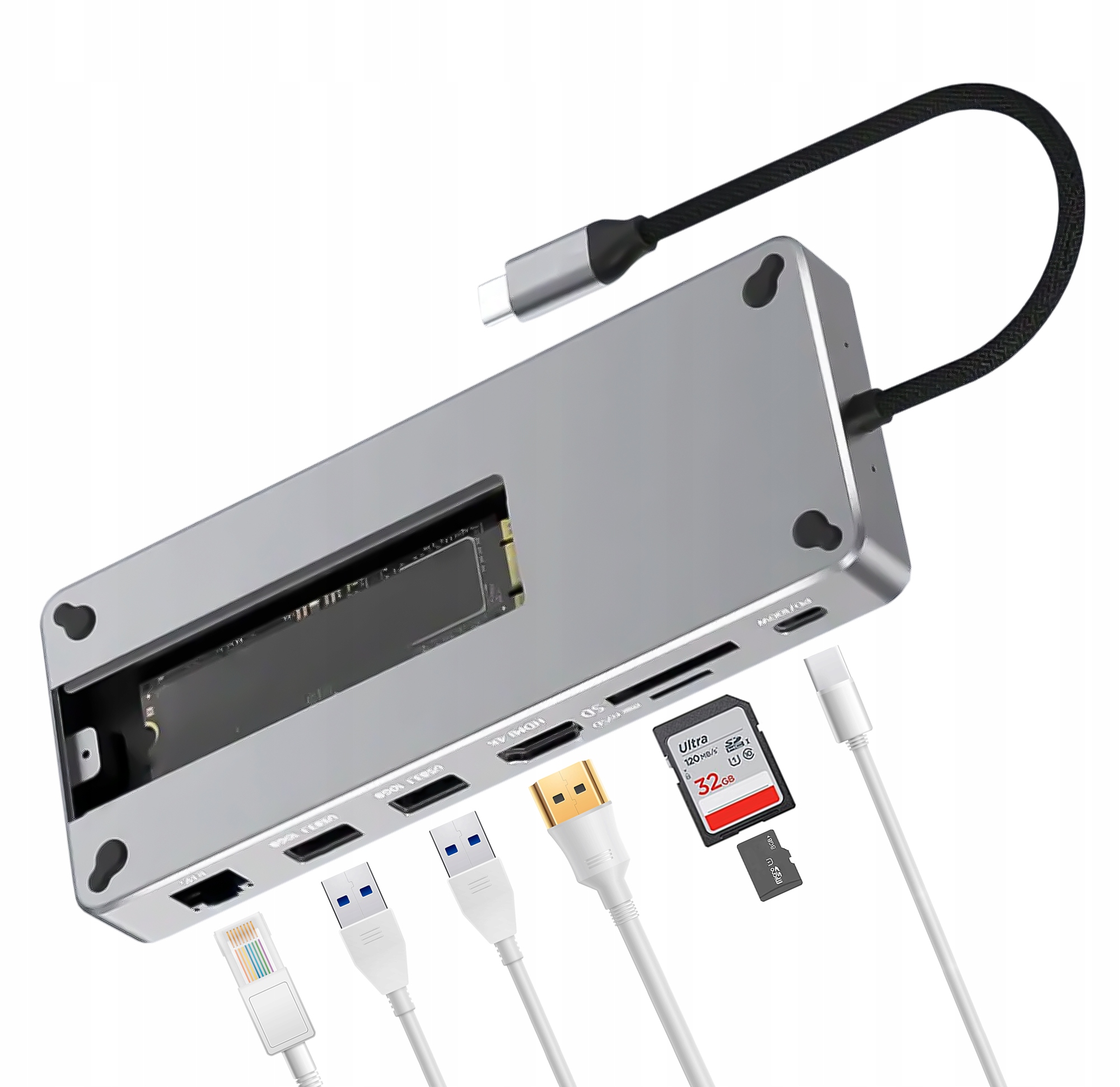 Hub Obudowa Dysk Ssd Nvme Sata M.2 Usb-c 3.2 Hdmi 4K 60Hz Pd 100W