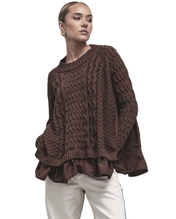 Cocomore Oversize svetr s vlnkou, hnědý, čokoládový, Novinka