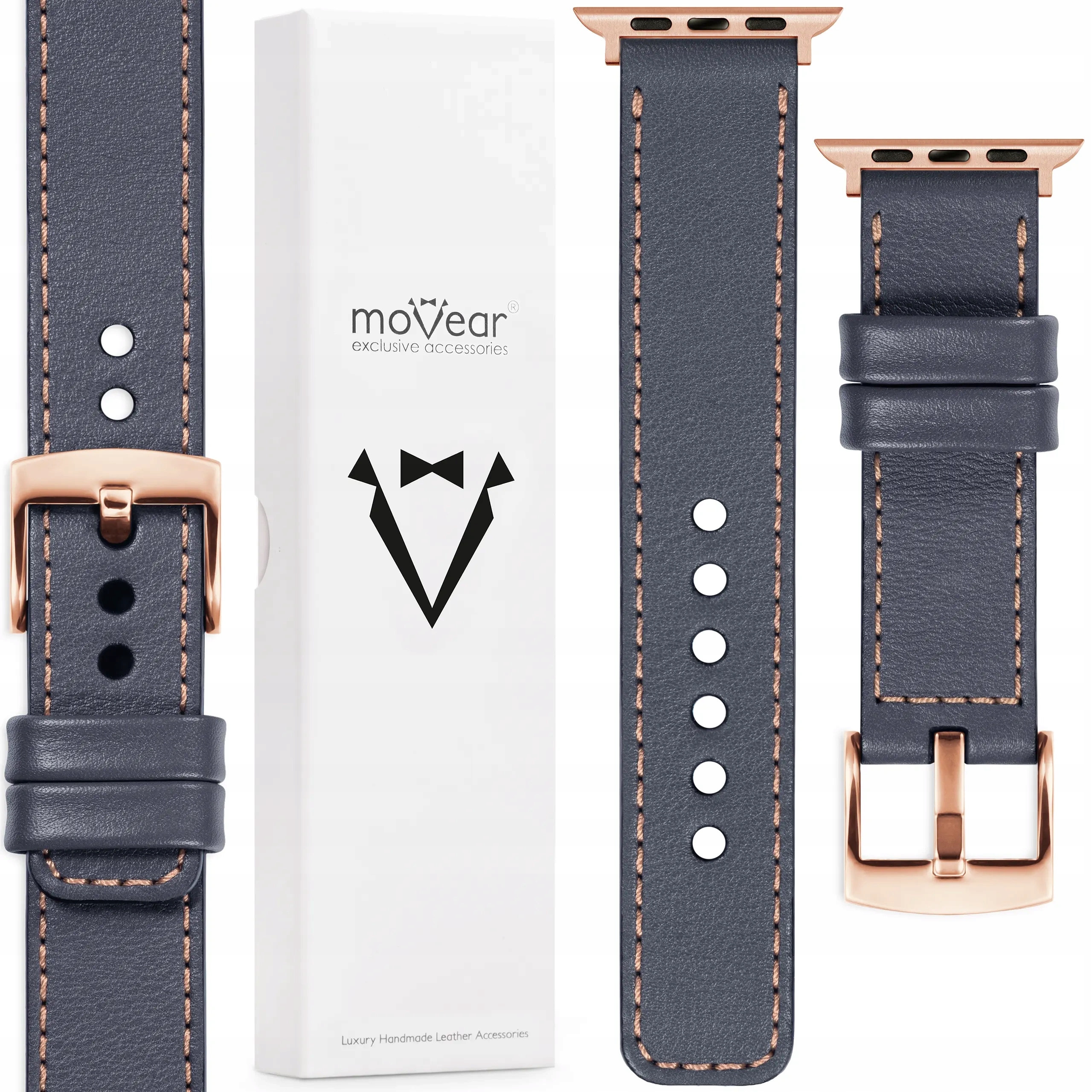 Prémiový kožený řemínek pro Apple Watch 46/45/44 mm Polský Šedý ocelový