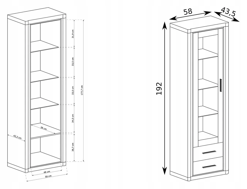 Witryna z półkami DALLAS D-16 dąb sonoma Głębokość mebla 43.5 cm
