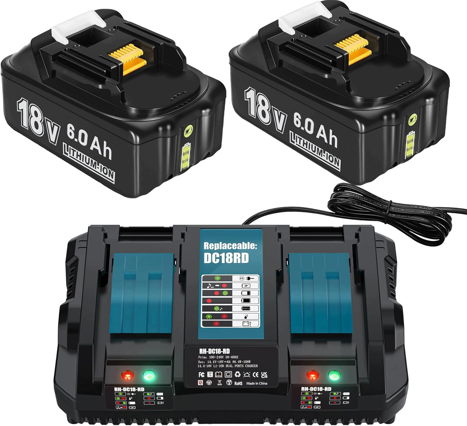 2X 18V 6AH Akumulátor Pro BL1850 BL1860B BL1830B S Nabíječkou