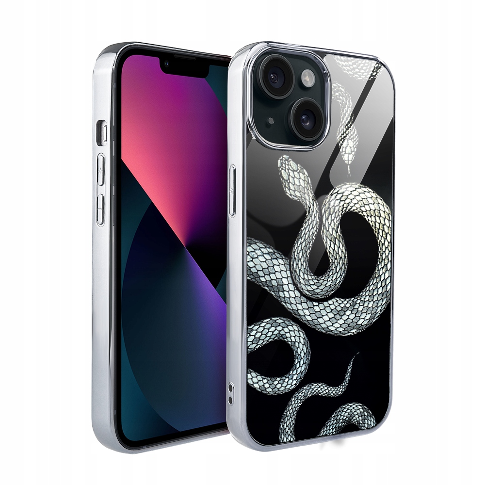 Pouzdro pro iPhone 13 Ibizu Elite Glass, skleněná zadní strana, hadice se stříbrem, stříbrná barva
