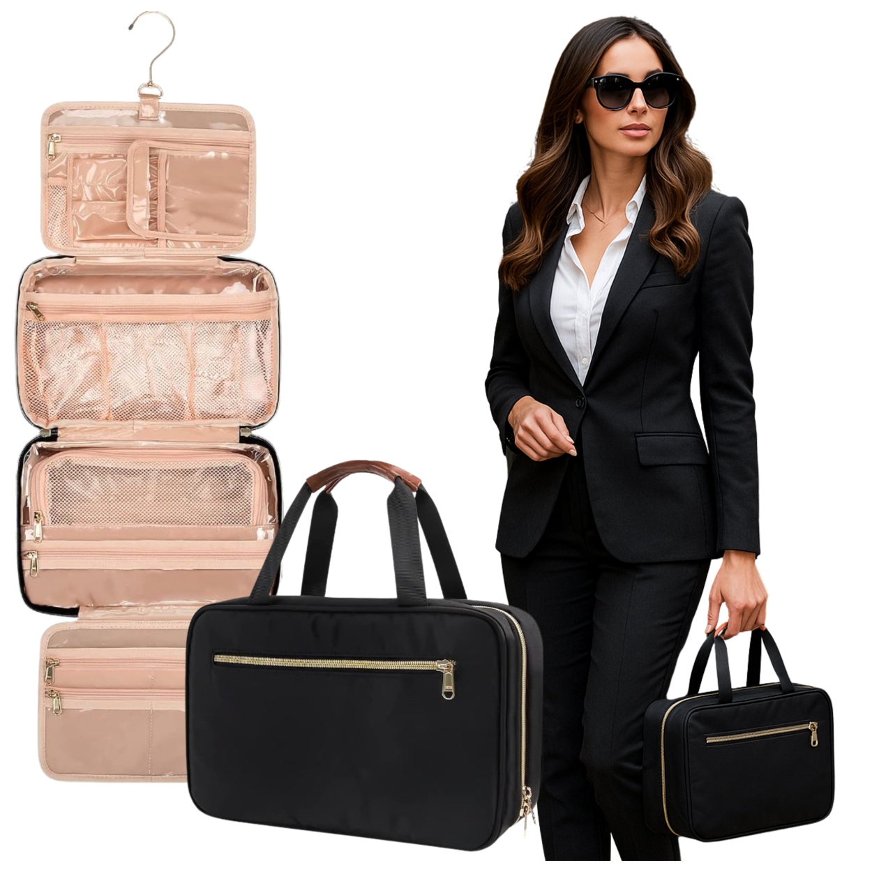 Kosmetická taštička elegantní kufřík dámský cestovní organizér na kosmetiku XXL