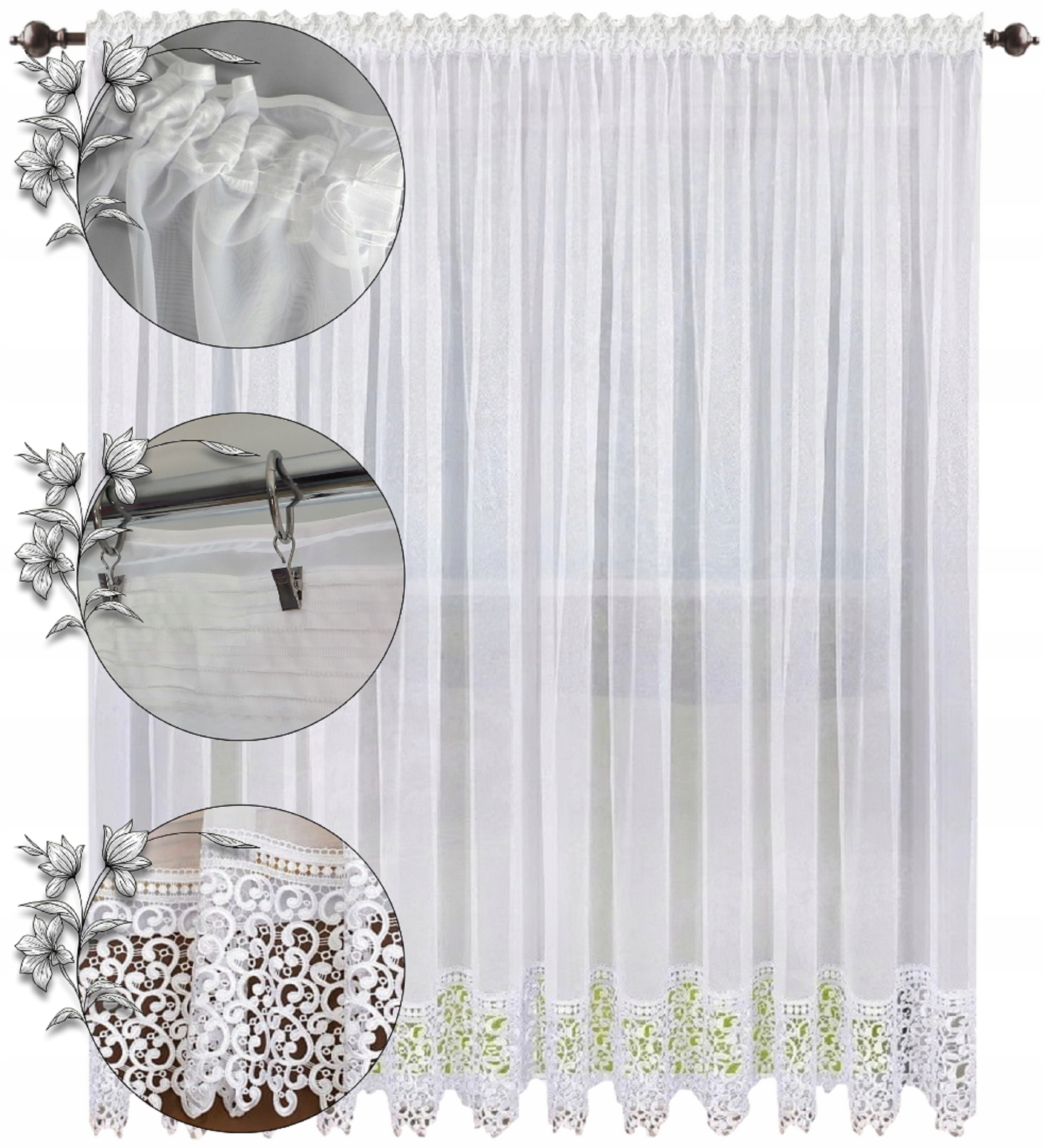 Firana gotowa długa 220x400 Firanki z gipiura firany do salonu z koronka