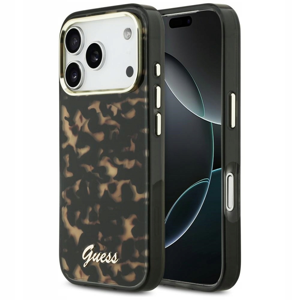 Pouzdro Guess IML Script Metal MagSafe pro iPhone 17 Pro Tortoise