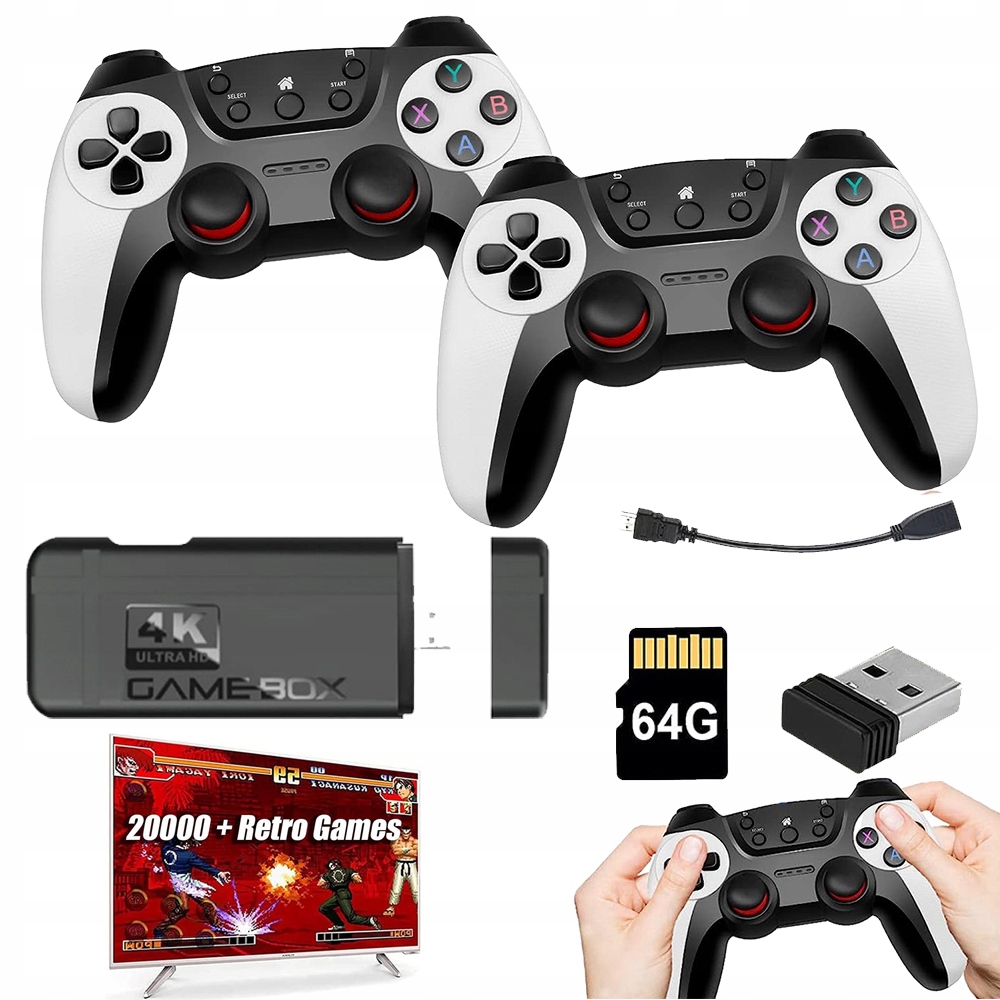 Gra Telewizyjna Konsola Bezprzewodowa 2 Kontrolery 64G 20000 Gier 4K Hdmi