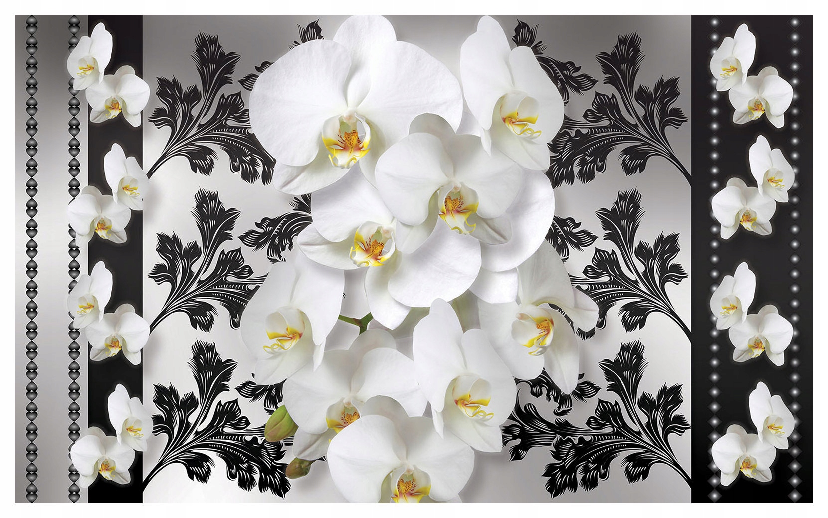 Fototapeta Orchidea Damask Šedo Čierne Kvety Barok 312x219 lepidlo