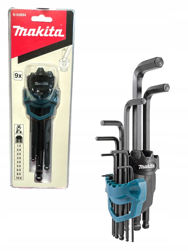 Makita Klucze imbusowe z kulką 9 sztuk zestaw kluczy imbusowych B-65894