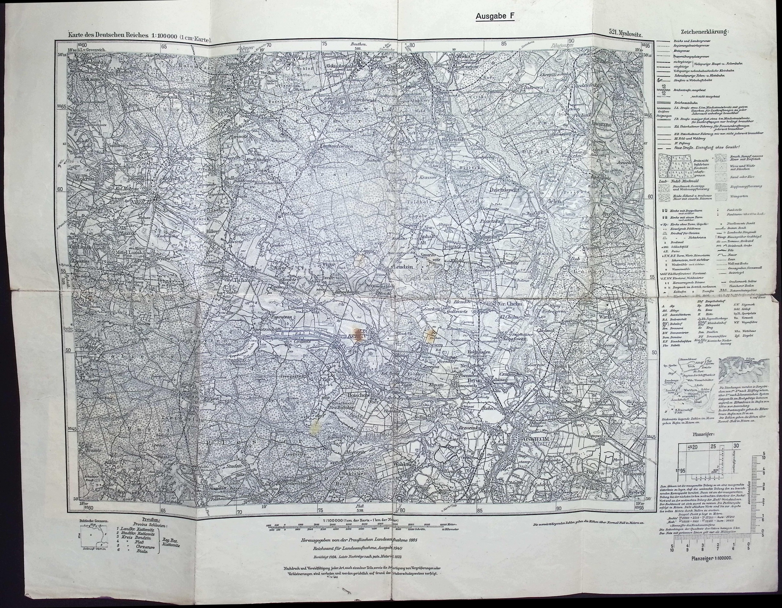 Karte des Deutschen Reiches. 521 Myslowitz (1940 r.) - skala 1:100000