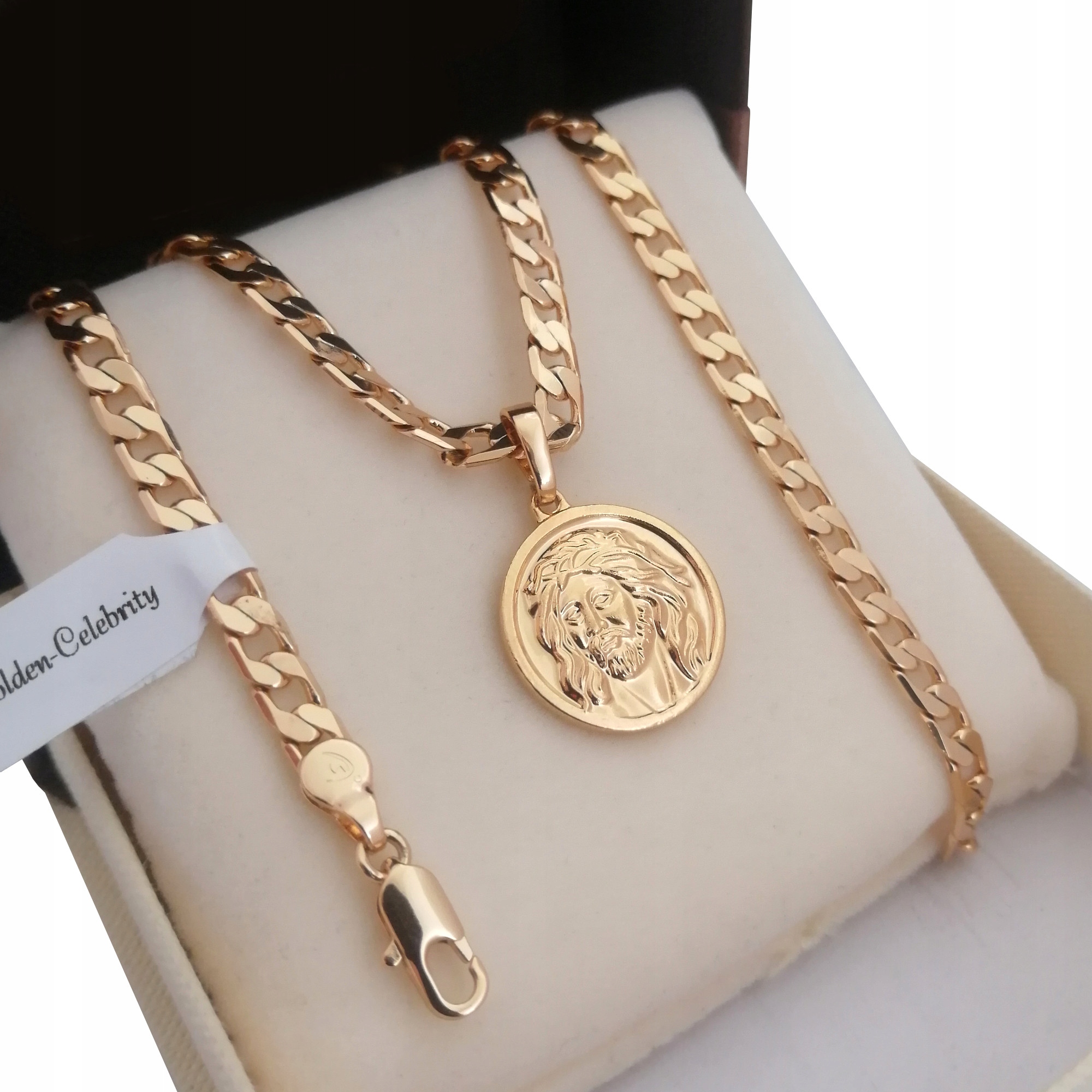 

Złoty Łańcuszek Pancerka+medalik Jezus 18K 55CM5MM