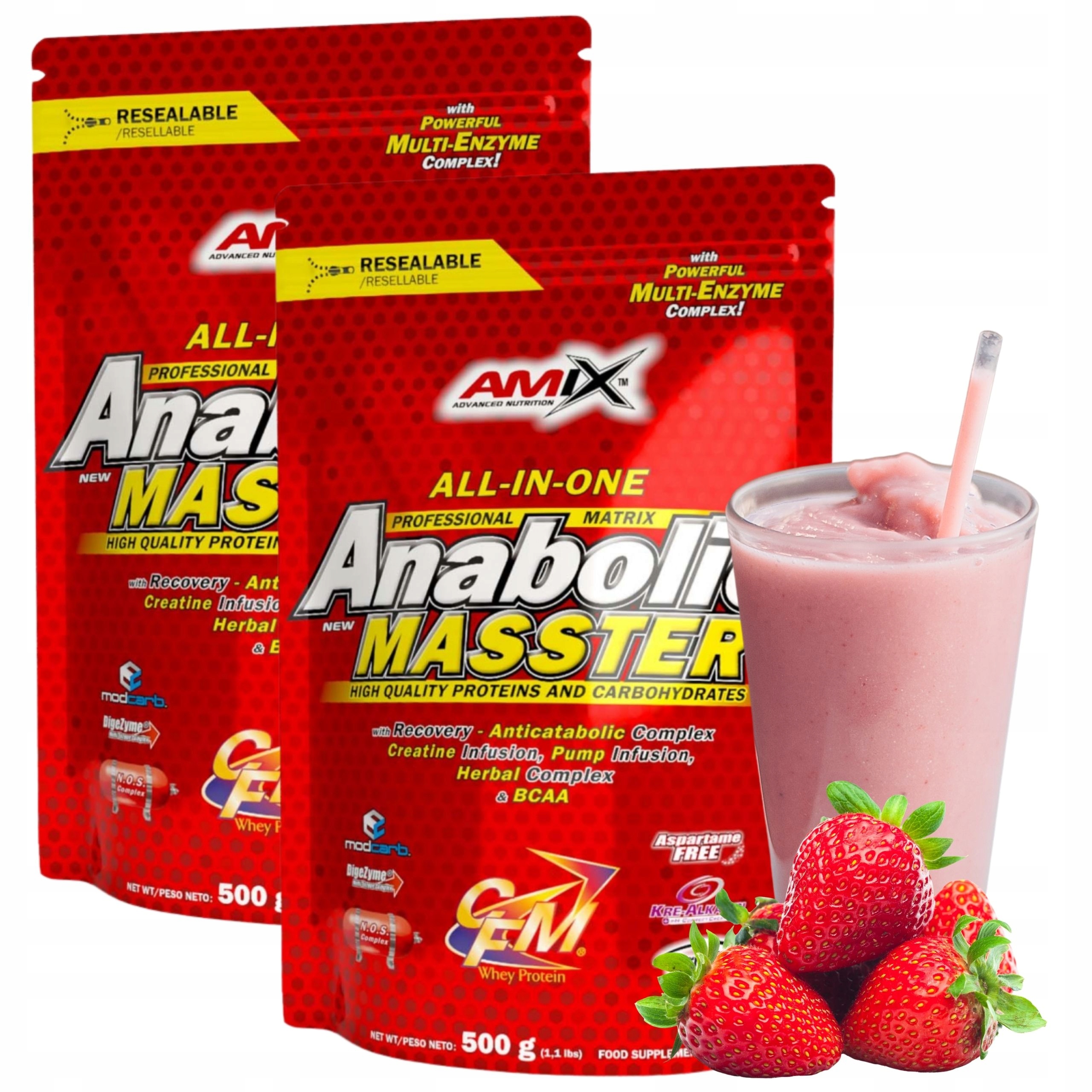Gainer A Bílkovina na hmotu Kreatin Amix Anabolic Masster Jahoda 500 g