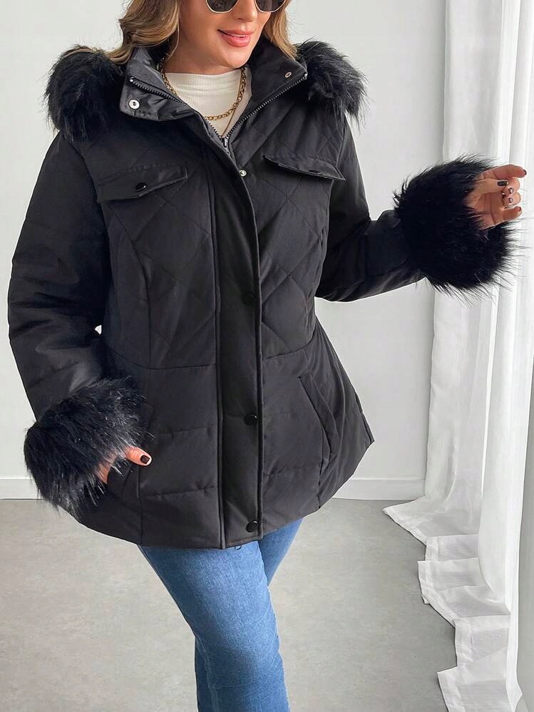 Shein Černá Bunda Kapuce (3XL)