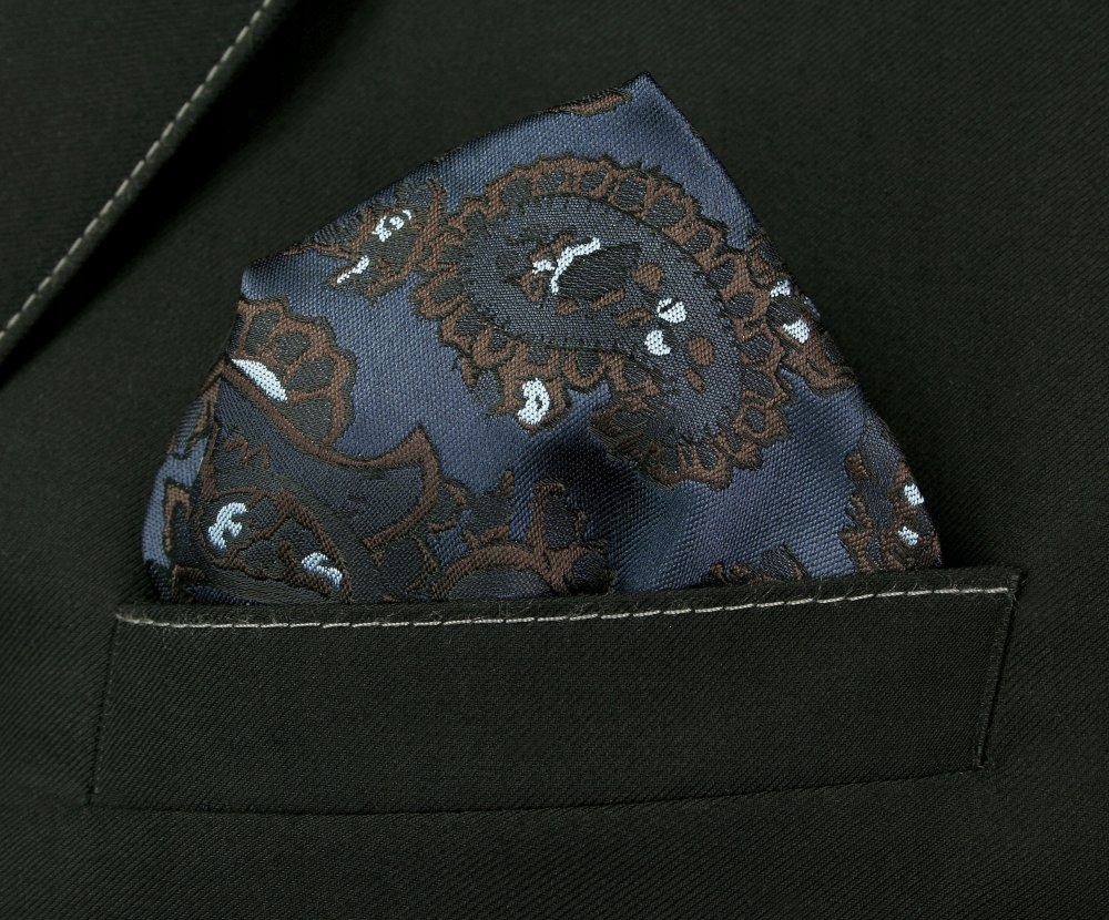 Granatowa Męska Poszetka z Brązowym Wzorem Paisley Materiał dominujący poliester