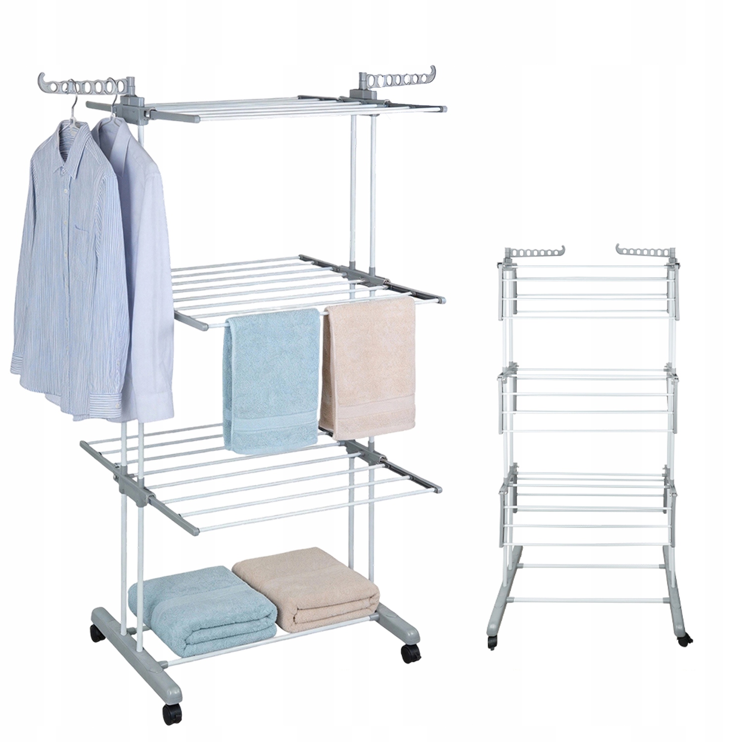 Levně Sušák na prádlo, 3patrový skládací sušák na prádlo se 6 kolečky