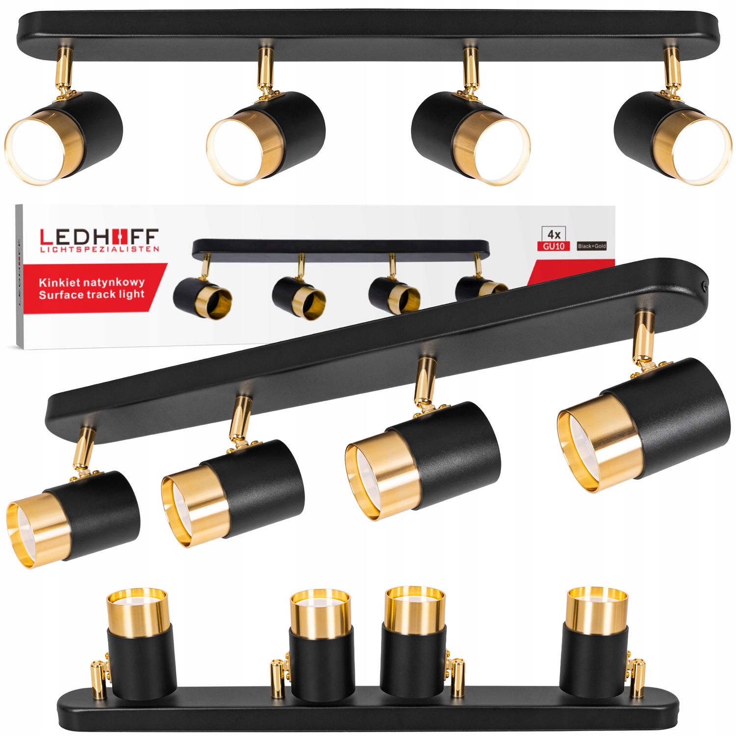 Lampa sufitowa Led szyna Spot oprawa halogenowa 4x GU10 Tuba Czarna złota