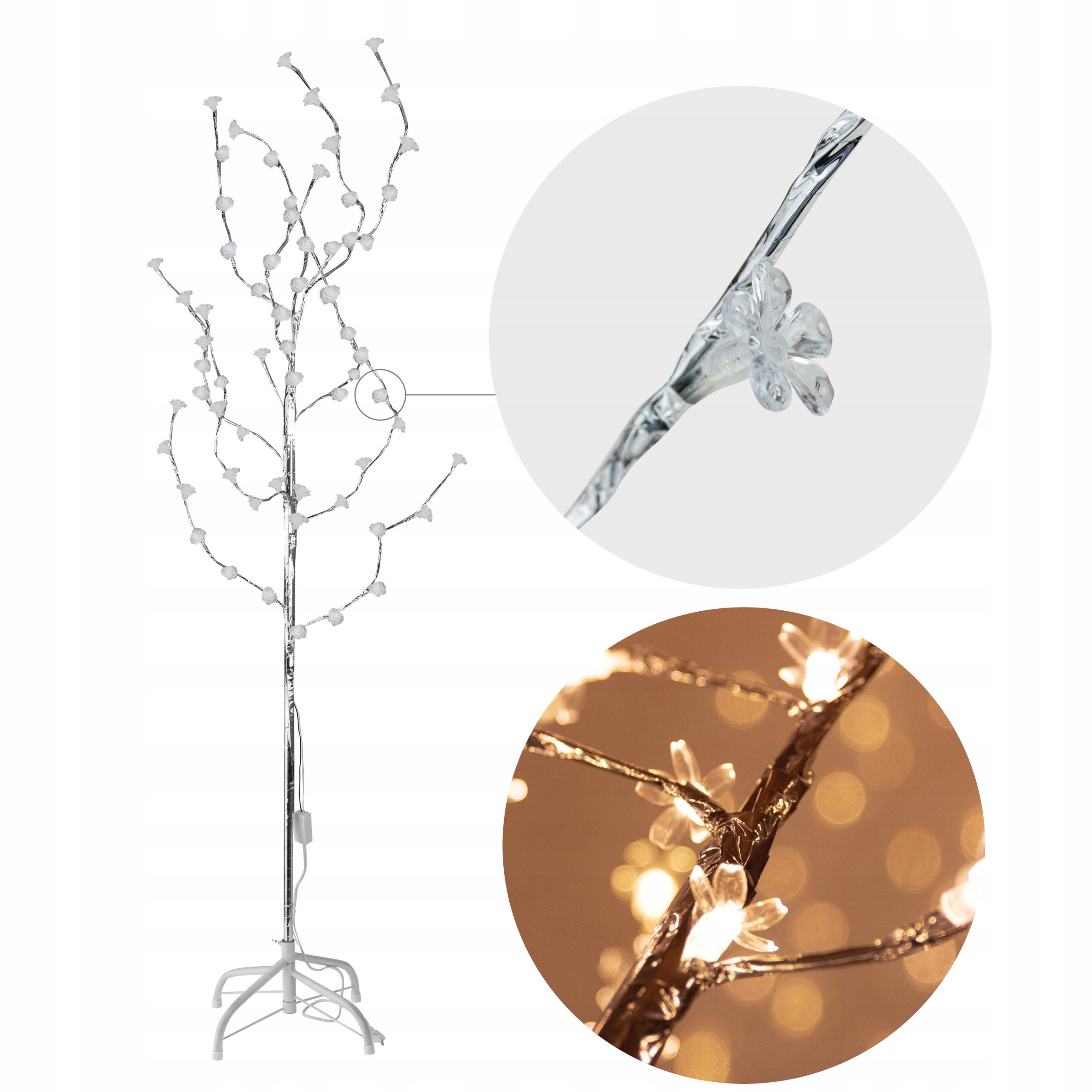 

Drzewko Led Ozdobne Świąteczne Z Kwiatkami 145cm