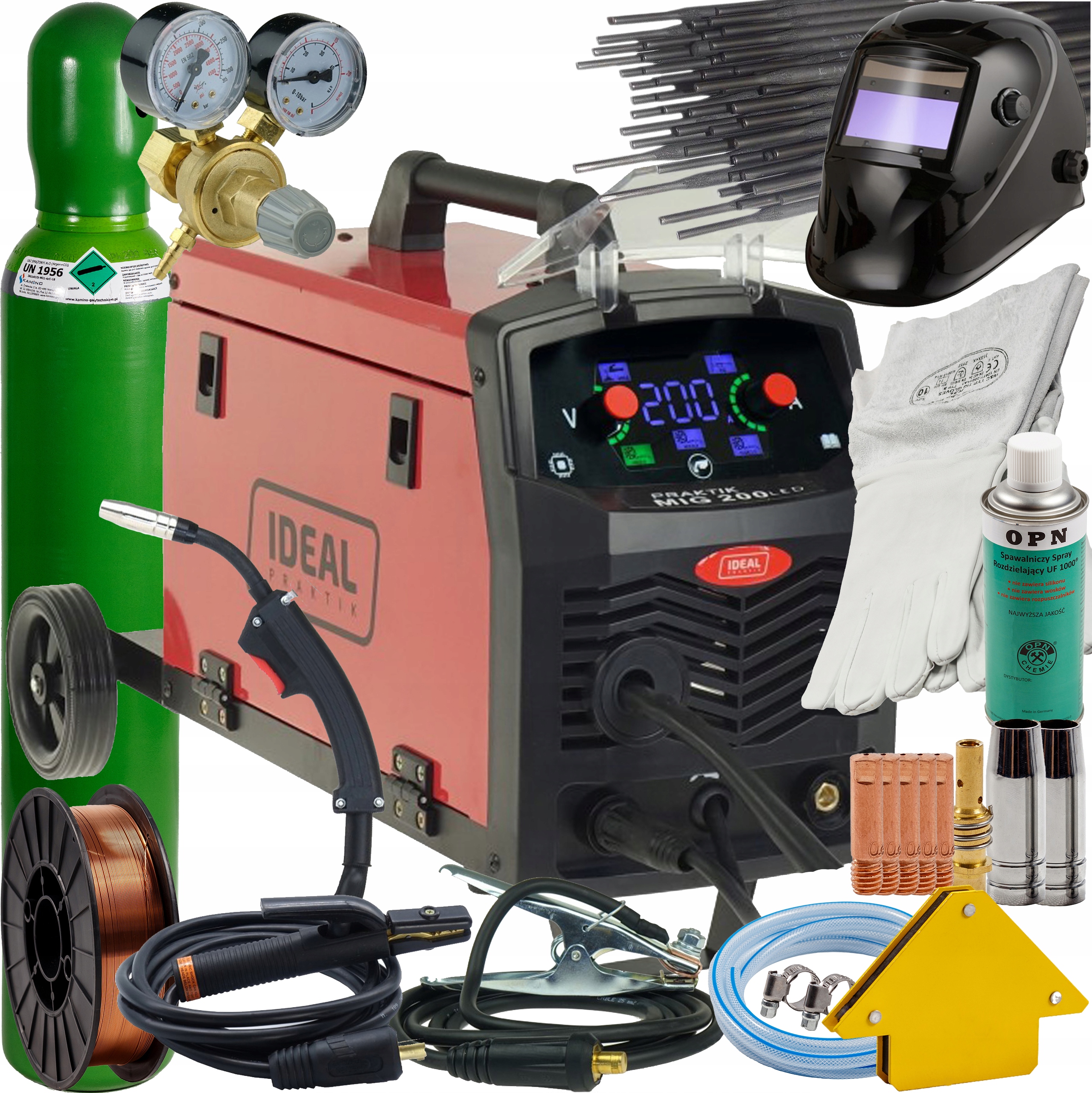 Svařovací Stroj Migomat 200A 60% Mma Praktik Mig 200 Synergic Led Ideal Sada 1