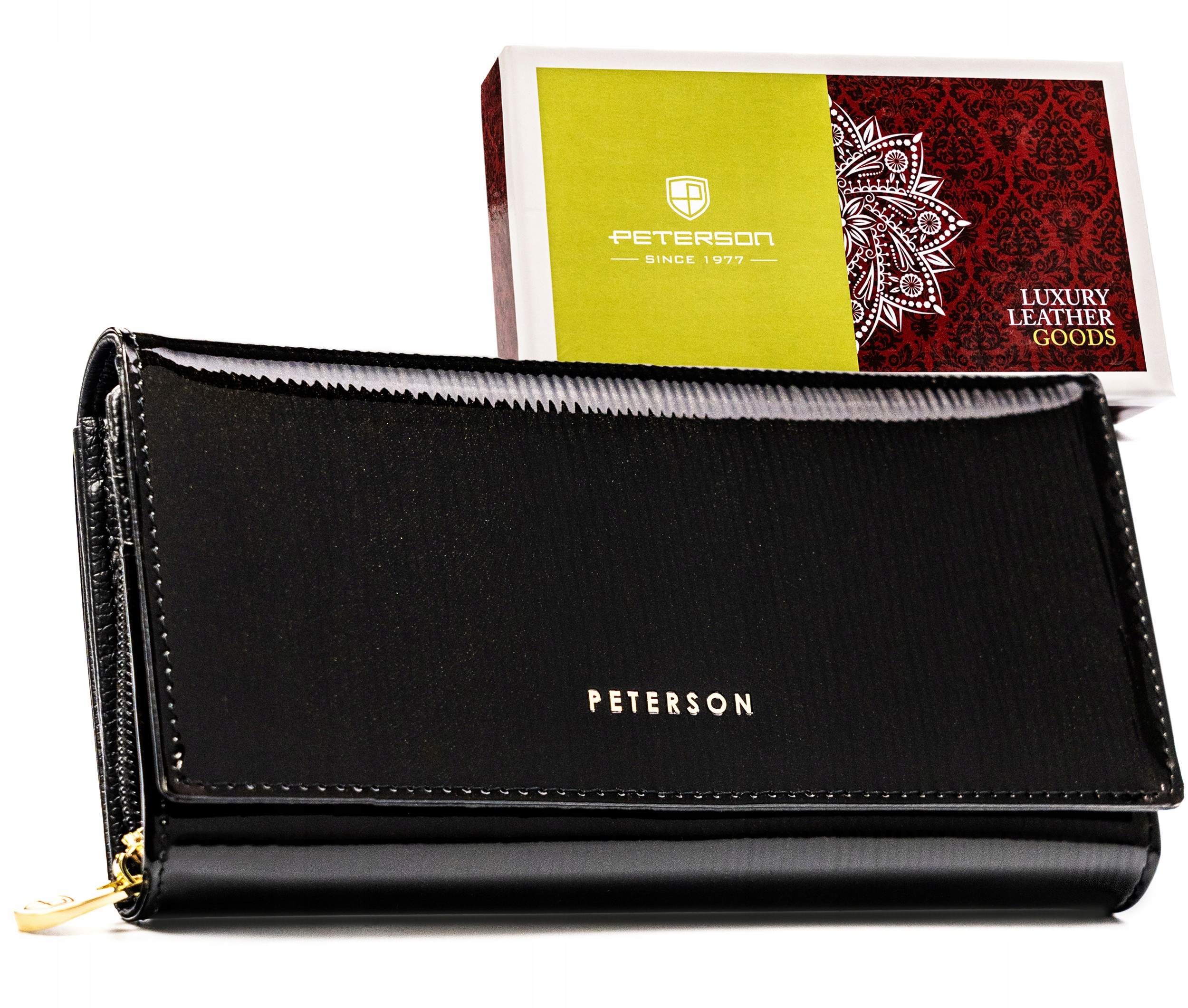 Dámská kožená peněženka lakovaná černá Rfid Stop peněženka Peterson