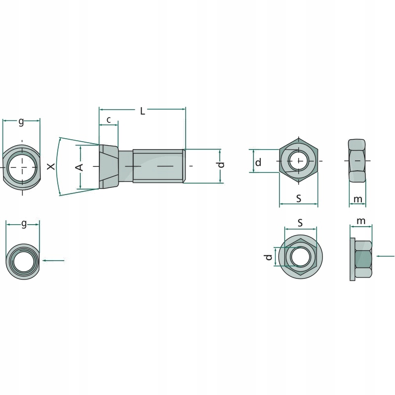 Śruby płużne M14 x 2, 48 mm, 12.9 Marka Granit