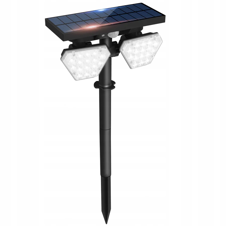 Solární lampa 2x4W s pohybovým a soumrakovým senzorem 6000K IP65