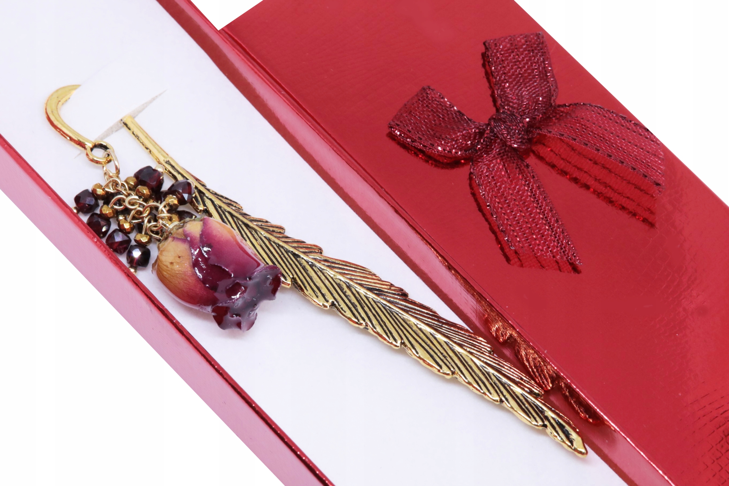 Záložka Do Knihy přírodní růže kámen Granát Premium krabička