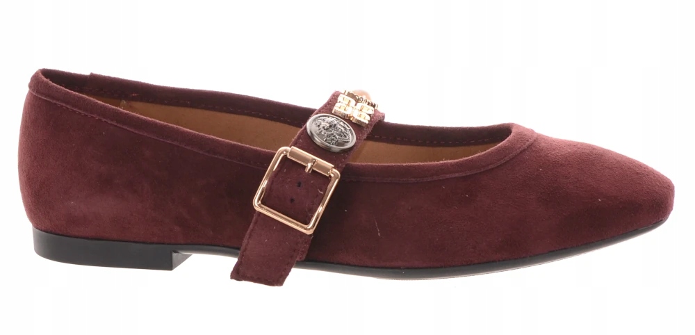 Dámské Kožené Semišové Baleríny Z Vínové Ploché Kůže Ulmani 37