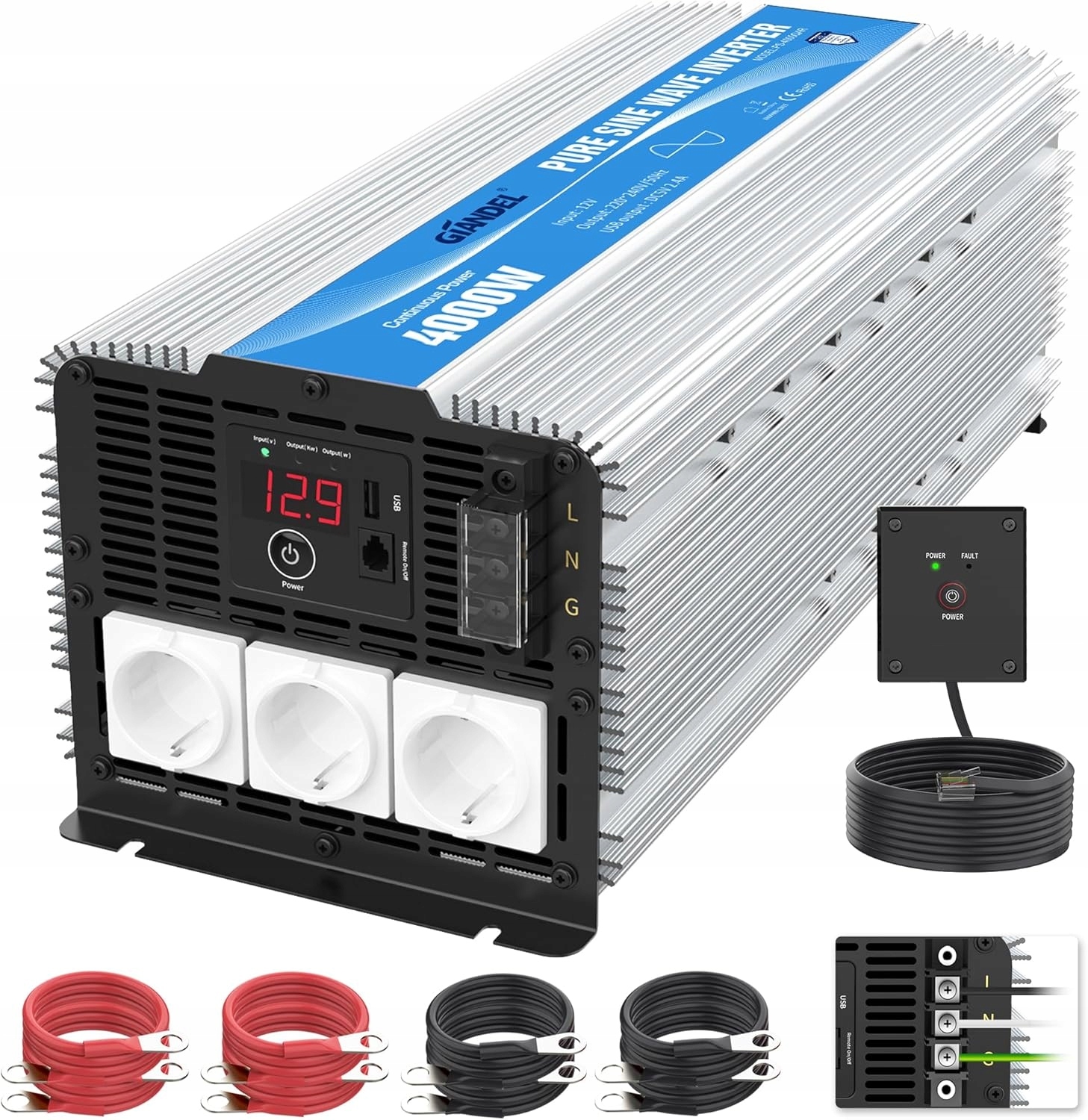 Menič Meniča Giandel 4000 W Menič Napätia Konvertor DC 12 V